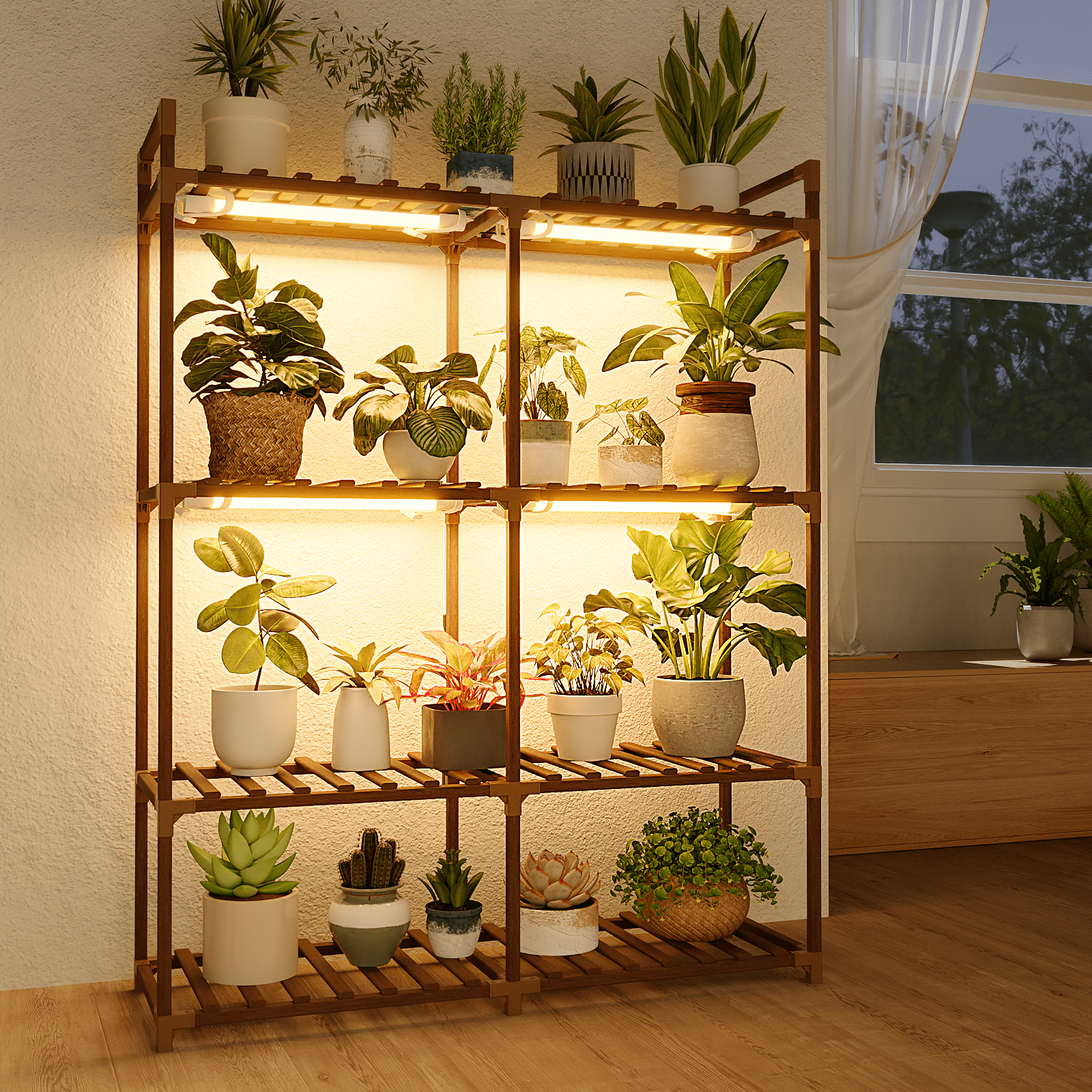 Bamworld 4-Tier Indoor Plant Stand with Grow Light