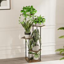 Bamworld Plant Stand Indoor, 5 Tier Metal Plant Shelf for Multiple Plants,Corner Tall Flower Holders Flower Shelf for Patio Garden Balcony Living Room Bedroom(Brown)