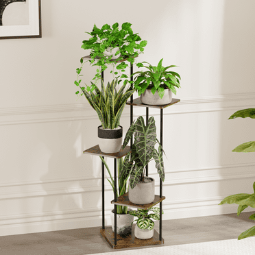 Bamworld Plant Stand Indoor, 5 Tier Metal Plant Shelf for Multiple Plants,Corner Tall Flower Holders Flower Shelf for Patio Garden Balcony Living Room Bedroom(Brown)