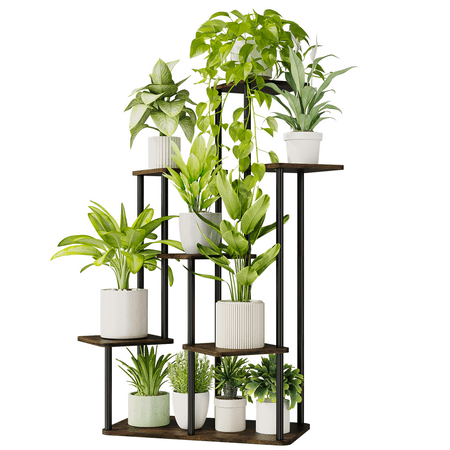 Bamworld Plant Stand Indoor, 7 Tier Tall Metal Plant Shelf for Multiple Plants, Large Tiered Flower Stand for Patio Garden Balcony Living Room Bedroom(Brown)