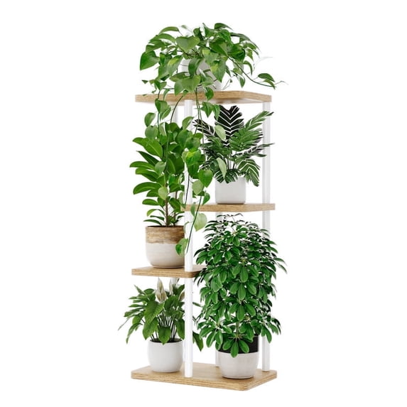 Bamworld Plant Stand Indoor, Corner 4 Tier Metal Plant Shelf for Multiple Plants, Tiered Flower Pot Stands for Patio Garden Balcony Living Room Bedroom, White