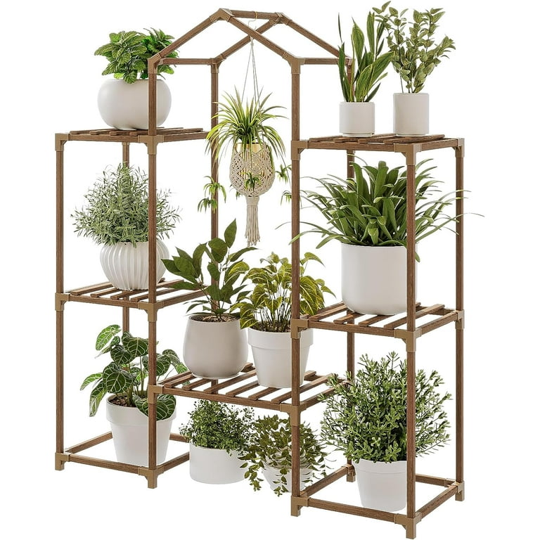 Bamworld Plant Stand Indoor Hanging Plant Shelf Outdoor Large Plant Rack for Multiple Plants Boho Home Decor Plant Gift for Mom Woman