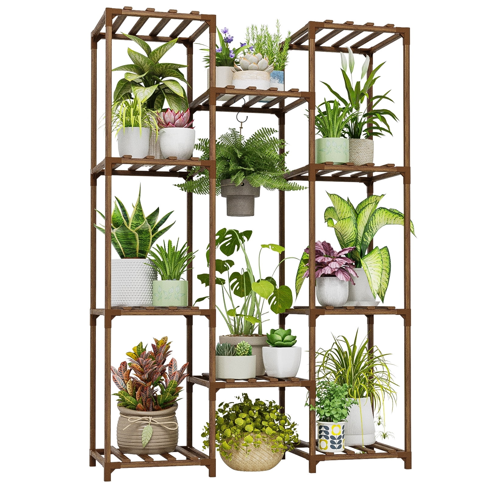 Bamworld Large Wooden Planter Stand for Multiple Indoor/Outdoor Plants, Suitable for Patio Balcony Garden