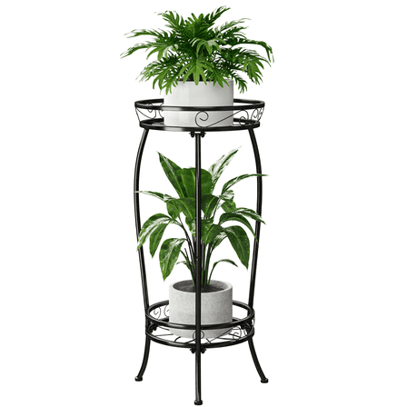 Bamworld Plant Stand Indoor Outdoor,Tall Black Metal Rustproof Stable Plant Stands,2 Tier Multiple Plant Rack Holder Rack Flower Pot Stand Plant Shelf