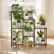Bamworld 3 Tier Ladder Plant Stand Wood Indoor Outdoor Tiered Plant Shelf Rack 7 Pots for Living Room Patio Balcony Boho Decor