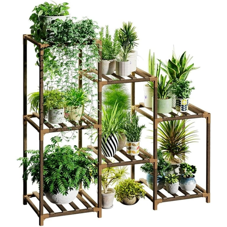 Bamworld Plant Stand Indoor Plant Shelf Outdoor Wood Plant Rack for Multiple Plants 3 Tiers Ladder Plant Holder for Living Room Patio Boho Home Decor