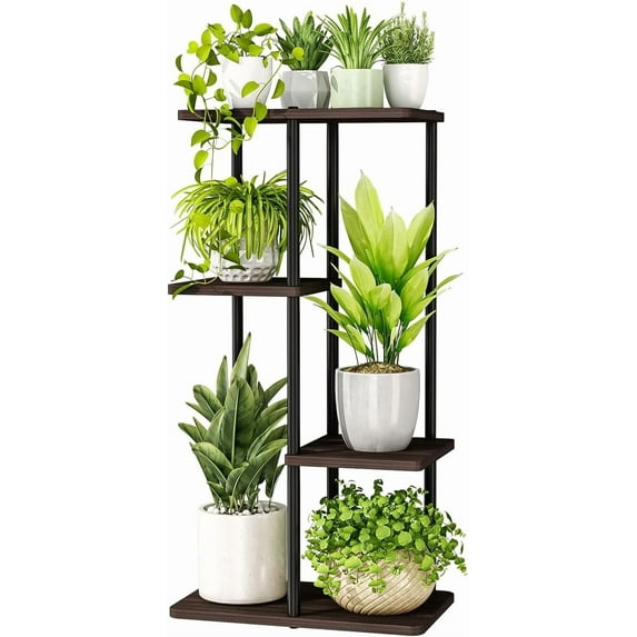 Bamworld Plant Stand Indoor Small Metal Plant Shelf Black Plant Holder 4 Tier 5 Potted for Multiple Plants Corner Plant Table for Patio Garden Balcony Living Room