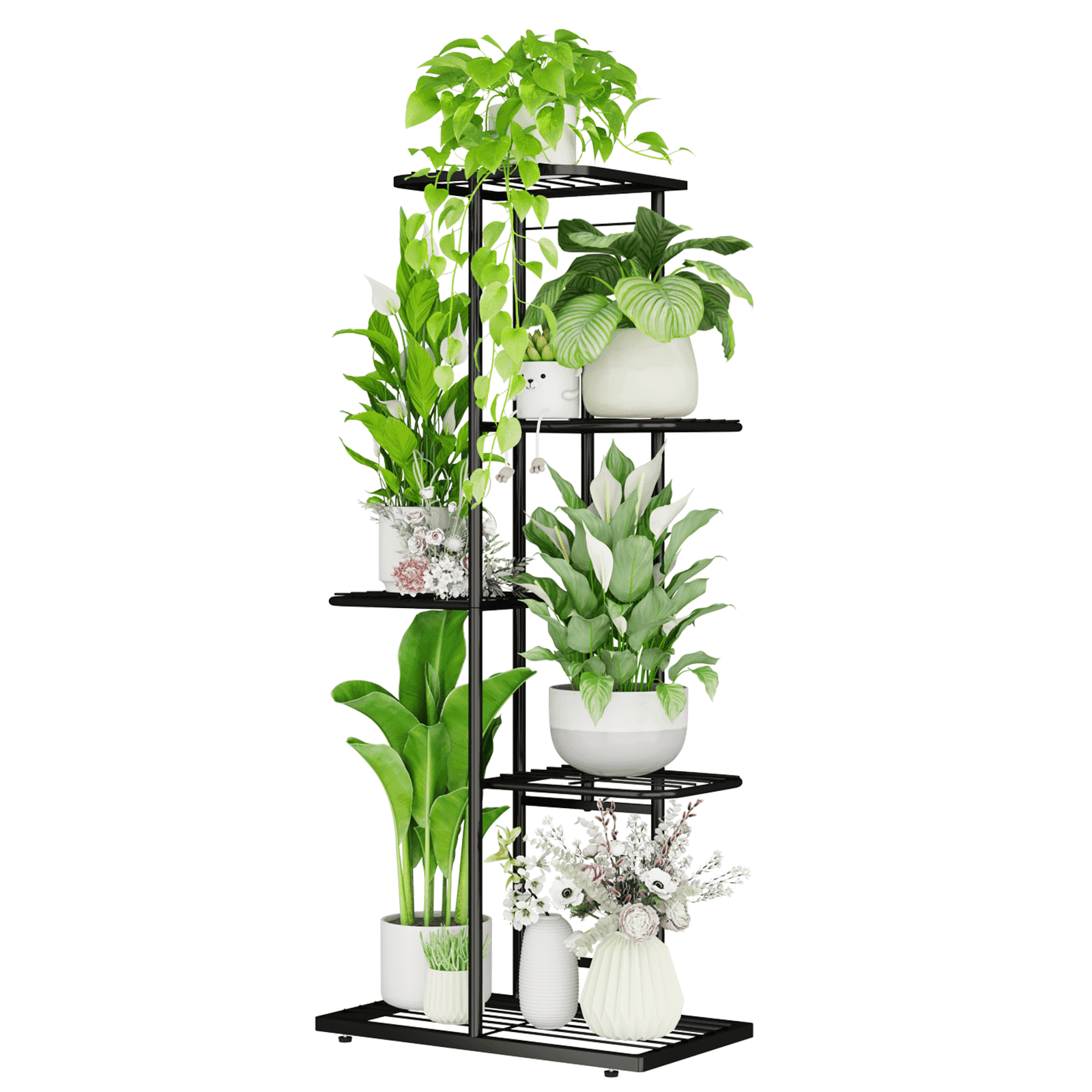 Bamworld Plant Stand Metal 5 Tier 6 Potted Multiple Flower Pot Indoor Outdoor for Patio Garden Corner Balcony Living Room