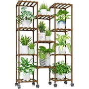 Bamworld Plant Stand with Wheels Indoor Outdoor Plant Shelves Indoor Plant Holder for Living Room Outdoor Plant Rack Indoor Multiple Plants Patio Balcony Garden