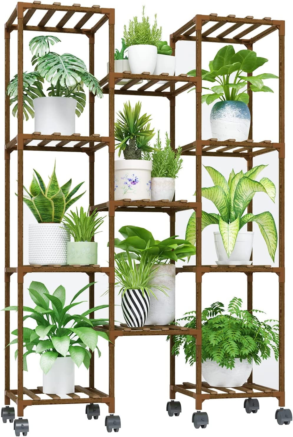 Bamworld Plant Stand with Wheels Indoor Outdoor Plant Shelves Indoor
