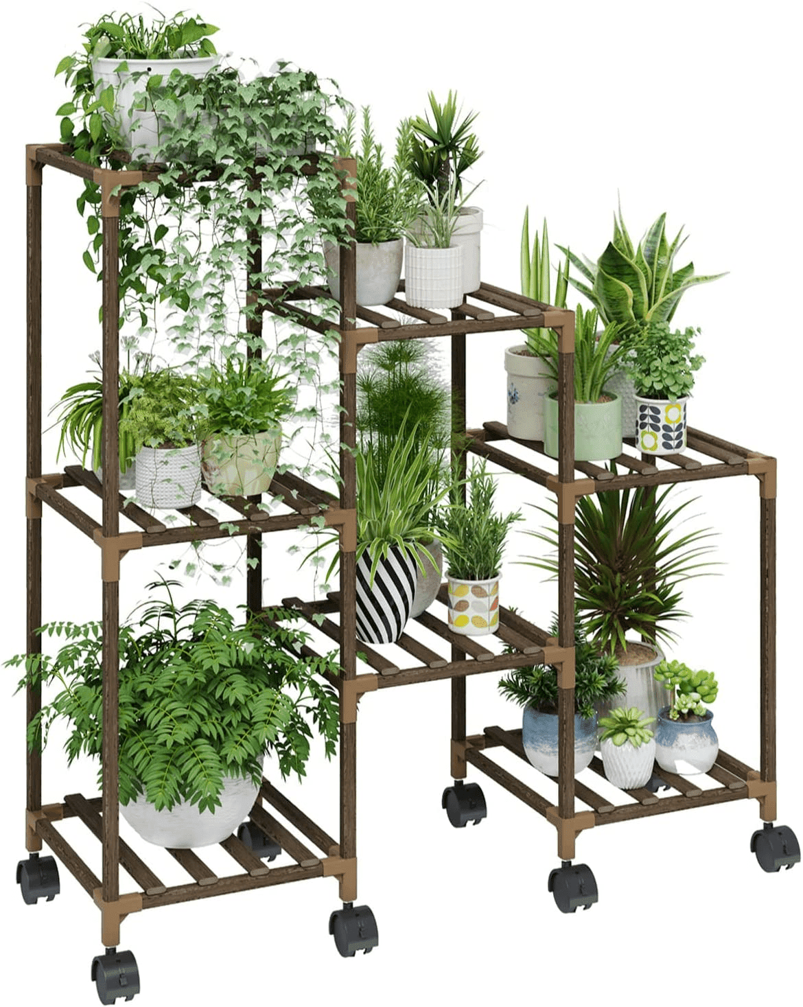 Bamworld Plant Stand with Wheels for Indoor Plants Wood Outdoor Tiered Plant Shelf 3 Tire 7 Potted Ladder Plant Holder Table Plant Pot Stand for Window Garden Balcony Patio Living Room (natureDL) - Walmart.com