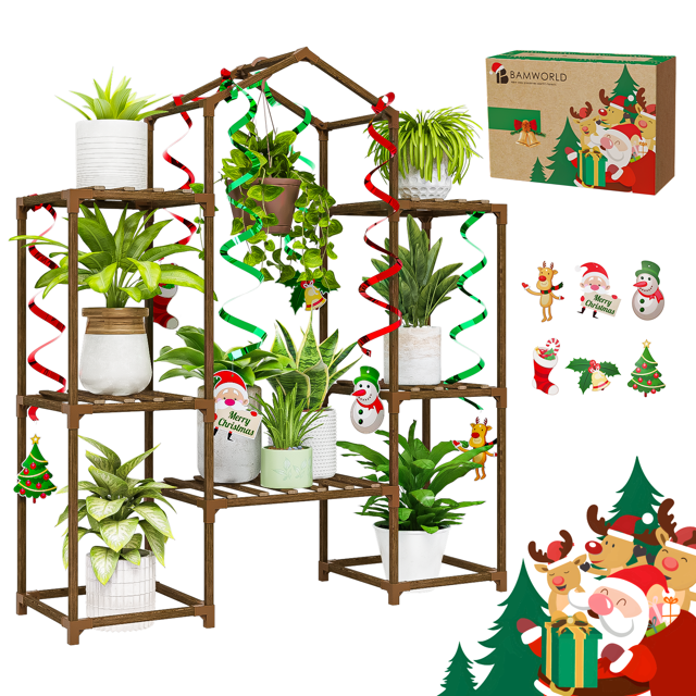Bamworld Plant Stand with Christmas Decor Indoor Hanging Plant Shelf