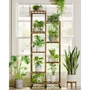 Bamworld Plant Stand with Wheels for Tall Flower Shelf (9 pots WW)
