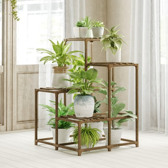Bamworld Plant Stands Indoor Outdoor Corner Shelf Plant Shelves Indoor Plant Holder for Living 4-Tier Corner Stands Room Outdoor Plant Rack Indoor Multiple Plants Patio Balcony Garden