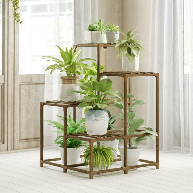 Bamworld 4Tier Corner Plant Stand Indoor Outdoor, Sturdy Shelf Plant Holder for Home Garden