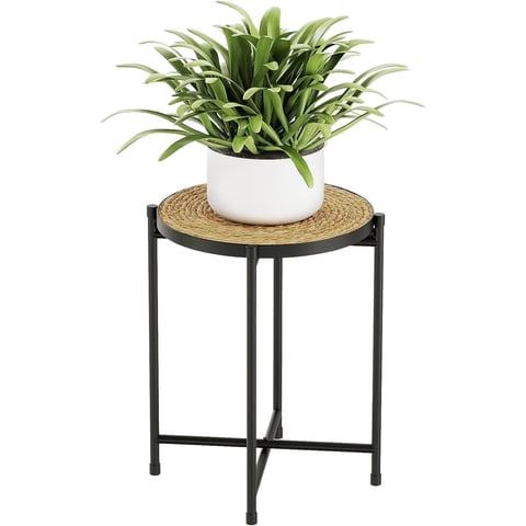 Bamworld Round Plant Stand Indoor Outdoor Metal Modern Plant Table Shelf for Small Spaces Elegant Flower Holder for Patio Balcony Garden