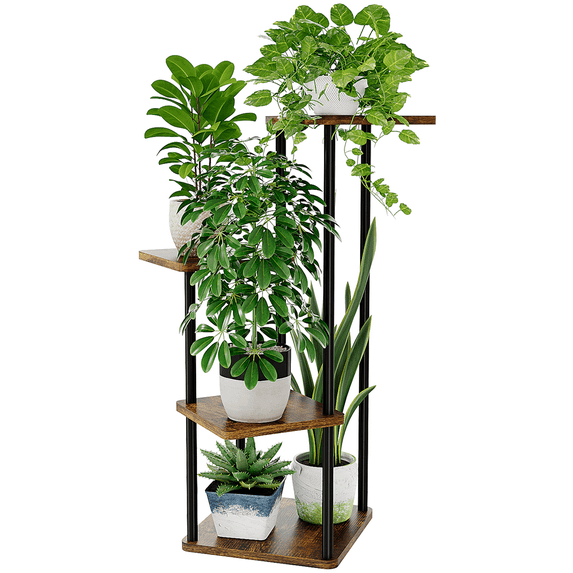 Bamworld Small Plant Stand Indoor, 4 Tier Metal Plant Shelf for Multiple Plants, Corner Flower Stand for Patio Garden Balcony Living Room Bedroom(Brown)