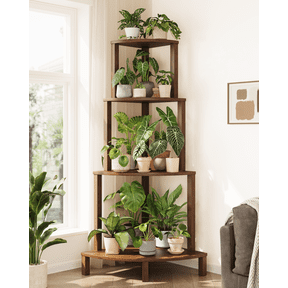 Bamworld Corner Plant Shelf 4-Tier Plant Stand Indoor Wood Plant Rack 66 Inch Tall Shelves Garden Decor for Living Room Balcony