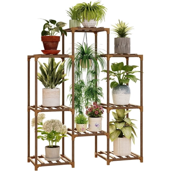 Bamworld Outdoor Plant Stand Indoor Plant Rack Wooden Tiered Ladder for ...