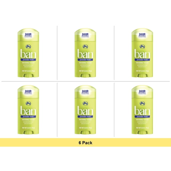Ban 2.6 oz. Invisible Solid Antiperspirant Deodorant Powder Fresh - 6 Pack