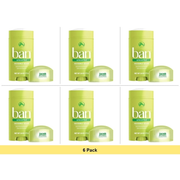 Ban Anti-Perspirant Deodorant Invisible Solid Unscented 2.60 oz - 6 Pack