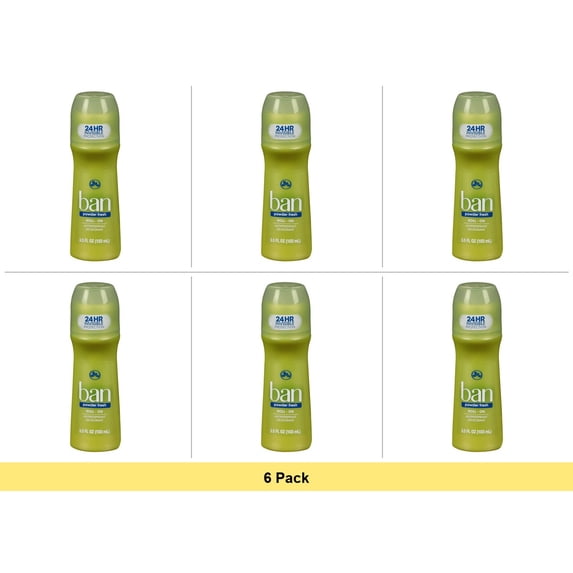 Ban Antiperspirant Deodorant Invisible Roll-On Powder Fresh 3.5 oz - 6 Pack