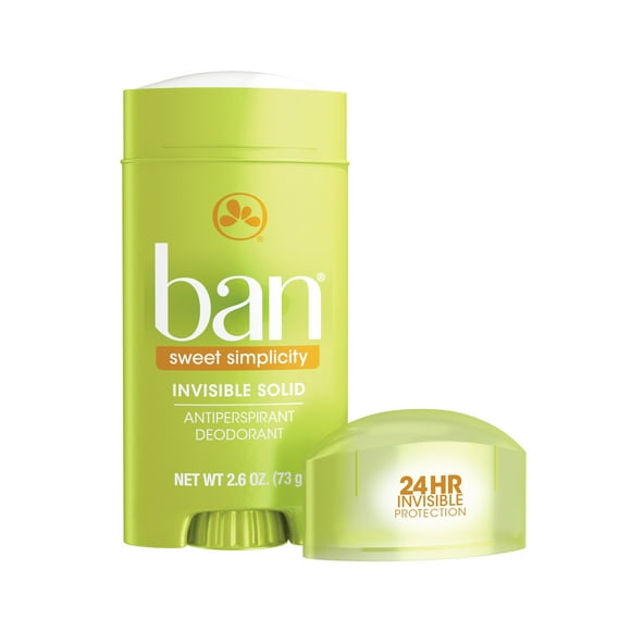 Ban Antiperspirant Deodorant Invisible Solid, Unisex, Sweet Simplicity Scent, 2.6 oz