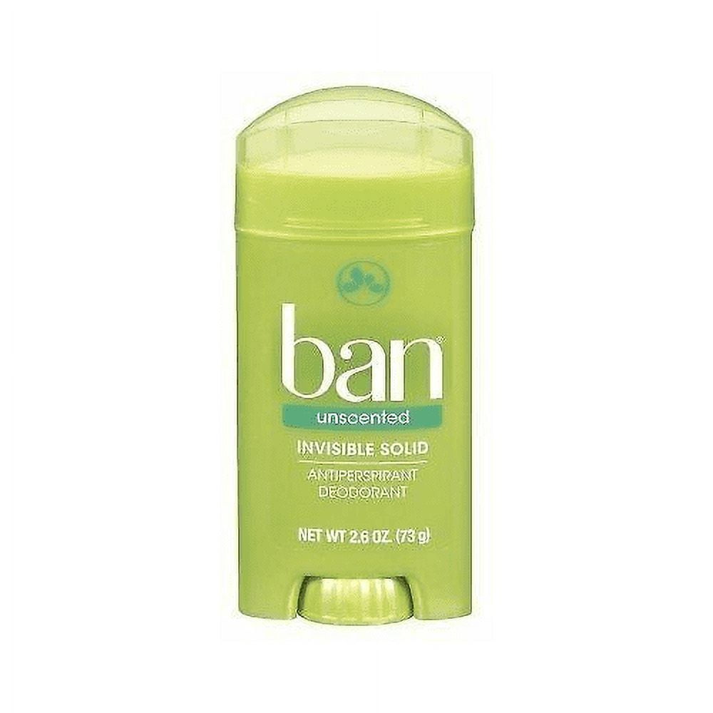 Ban Antiperspirant & Deodorant Invisible Solid Unscented, 2.6 oz, 6 Pack