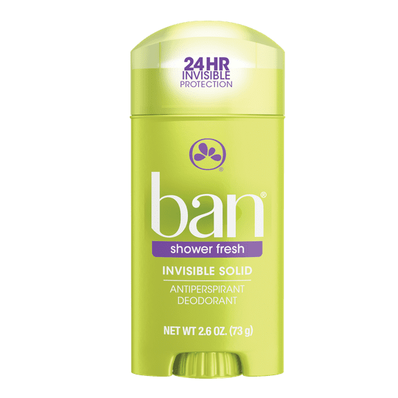 Ban Antiperspirant Deodorant Invisible Solid for Women and Men, Shower Fresh, 2.6 oz