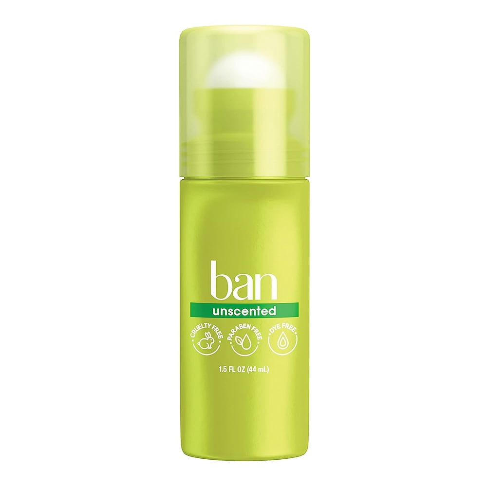 Ban Antiperspirant Deodorant RollOn, Unscented 1.5 oz