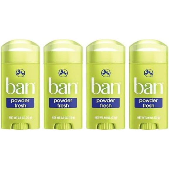 Ban Deodorant Invisible Solid Powder Fresh Deodorant Solid 4 Pack with 2.6 Ounce (76ml)