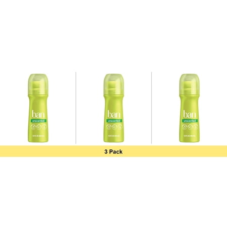 Ban Roll-On Antiperspirant Deodorant, Unscented, 3.5 Oz- 3 Pack Bundle