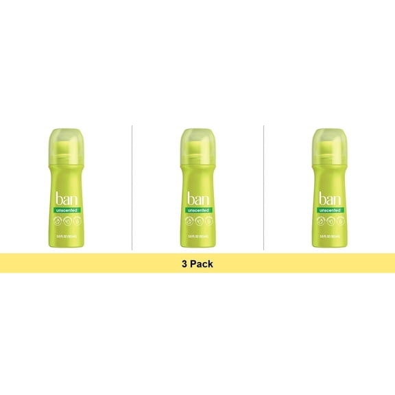 Ban Roll-On Antiperspirant Deodorant, Unscented, 3.5 Oz- 3 Pack Bundle
