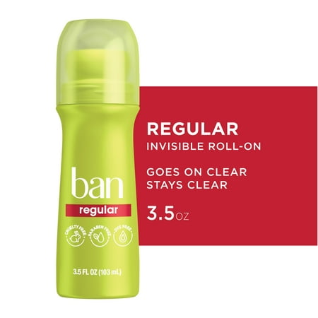 Ban Invisible Roll-On Antiperspirant Deodorant, Regular Scent, 3.5 fl oz