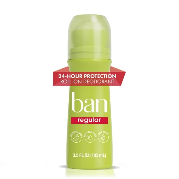 Ban Invisible Roll-on Antiperspirant Deodorant for Women and Men, Regular Scent, 3.5 oz