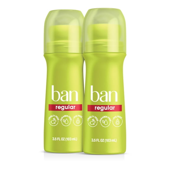 Ban Invisible Roll-on Antiperspirant and Deodorant for Women and Men, Regular Scent, 3.5 oz, 2 Pack