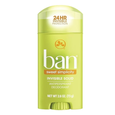 Ban Invisible Solid Antiperspirant Deodorant, 24-Hour Odor & Sweat Protection, Sweet Simplicity, 2.6 oz