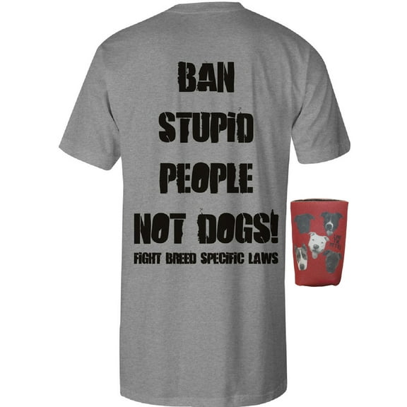 Ban Stupid People Not Dogs Men's Pit Bull T-Shirt & Can Holder Multi-Pack (Large)
