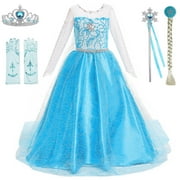 BanKids Princess Elsa Costume Elsa Dress Up for Little Girls with Wig,Crown,Wand,Gloves 4T-5T(Q89-120CM)