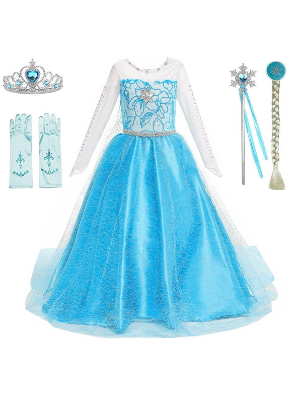 BanKids Princess Elsa Costume Elsa Dress Up for Little Girls with Wig,Crown,Wand,Gloves 4T-5T(Q89-120CM)
