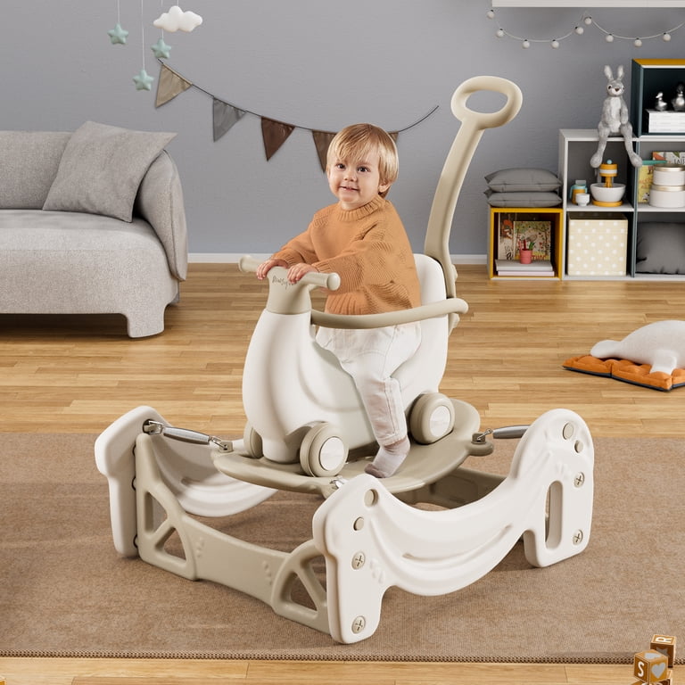 BanaSuper 5-in-1 Kids Rocking Horse, Baby Trampoline, Scooter