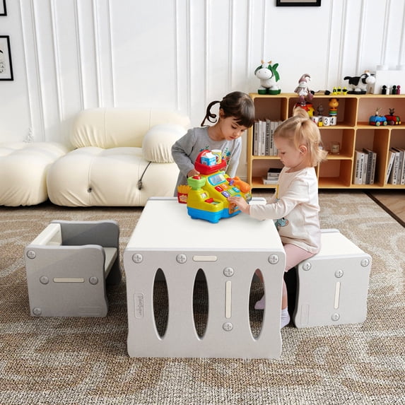 BanaSuper Toddler Table and Chair Set Plastic Activity Table for Toddlers -Grey