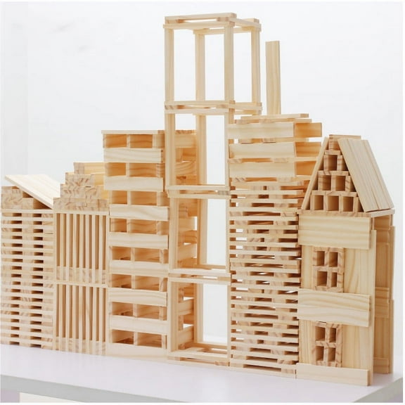Banafly 100pcs Classic Wooden Building Blocks Set,Solid STEM Building Toys for Kids, Preschool Learning Montessori Toys for Toddlers, Boys & Girls Birthday Gift (Log Color)