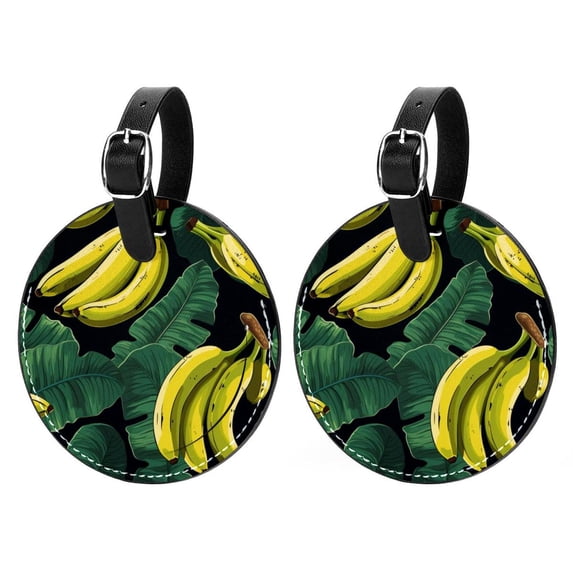 Banana 2pcs PU Leather Round Bag Tags Suitcase Handbag Tags with Privacy Cover and Name ID Tag for Travel Luggage, Handbags, Backpacks, School Bags