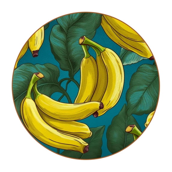 Banana 6PCS Microfiber Leather Round Coasters Set, 11x11 cm/4.3x4.3 in - Drink Coasters for Table, Stylish and Absorbent Cork Backing, Easy to Clean and Durable Mats for Home