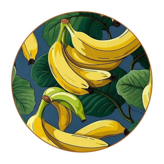 Banana 6PCS Round Coasters Set, Microfiber Leather Drink Coasters 11x11 cm/4.3x4.3 in - Heat Mats for Home and Kitchen Use