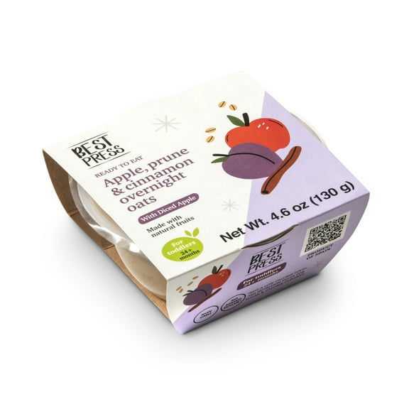 Best Press, Fresh Baby Food, Banana, Apple, Prune, Oats and Cinnamon, For Toddlers 24 Months Plus, 4.6 oz Tub