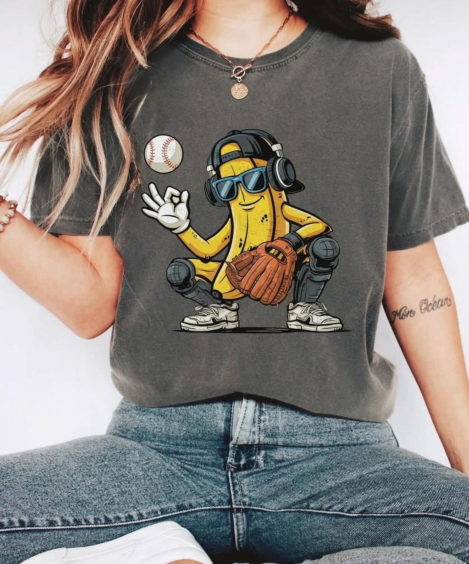 Banana Baseball Shirt, Funny Banana Playing Baseball Tee, Baseball Lover Gift Shirt, Humorous Fruit Theme Tee, Banana Baseball Shirt Gift BTO17
