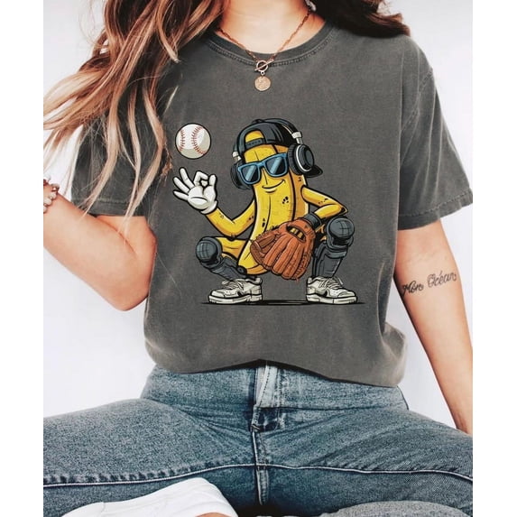 Banana Baseball Shirt, Funny Banana Playing Baseball Tee, Baseball Lover Gift Shirt, Humorous Fruit Theme Tee, Banana Baseball Shirt Gift BTO17