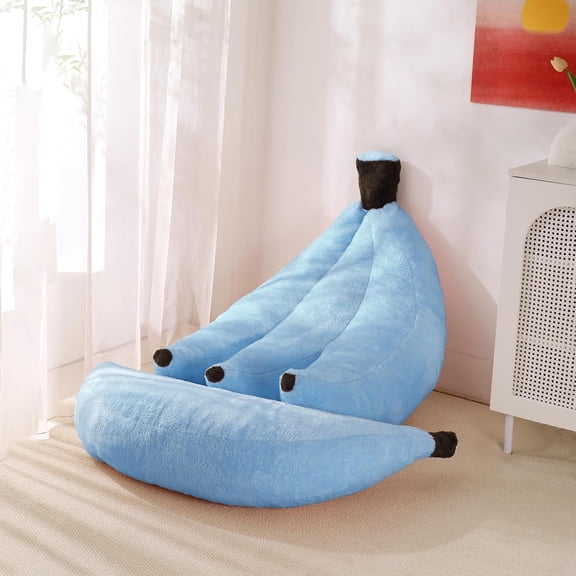 Banana Bean Bag Chair with Ottoman, Floor Sofa Bed with Footrest, Comfy Convertible Lounger for Teens & Adults, Plush Couch for Bedroom, Living Room or Dorm, M-SkyBlue